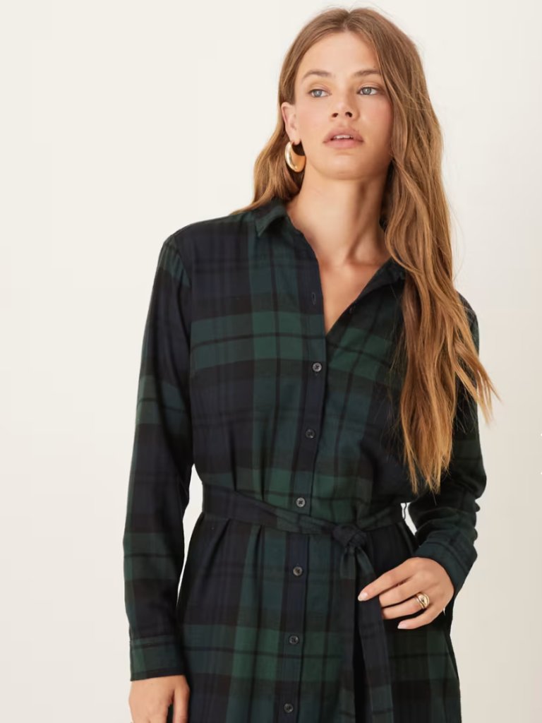 Abercrombie & Fitch Cinched Mini Shirt-Dress In Blackwatch Tartan